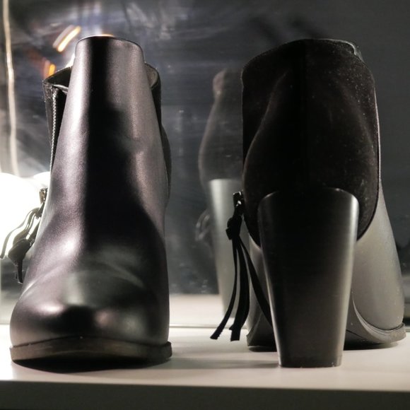 Black Vegan Leather and Suede Ankle Boots - Picture 2 of 2